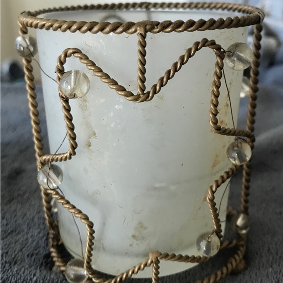 Christmas Italian Frost Glass Set (2) with crystals and gold color candle holder - Picture 2 of 4